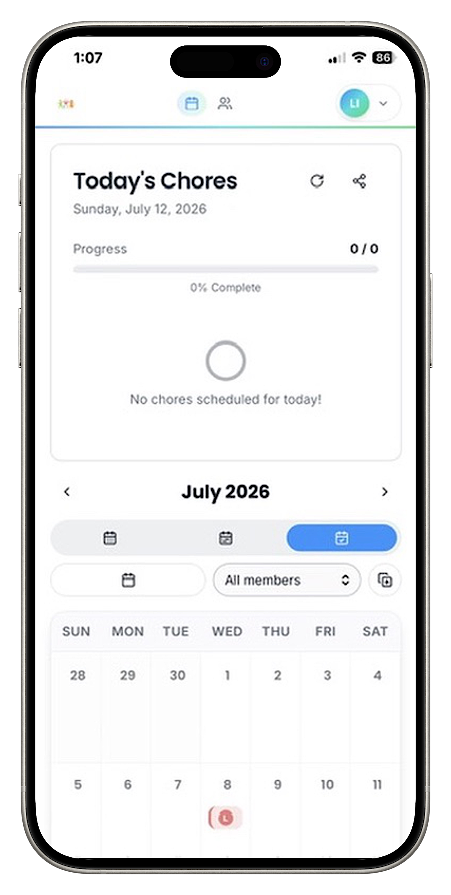 Instant Chores Calendar on Mobile